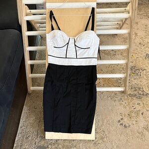 bebe Black and White Strapless Dress